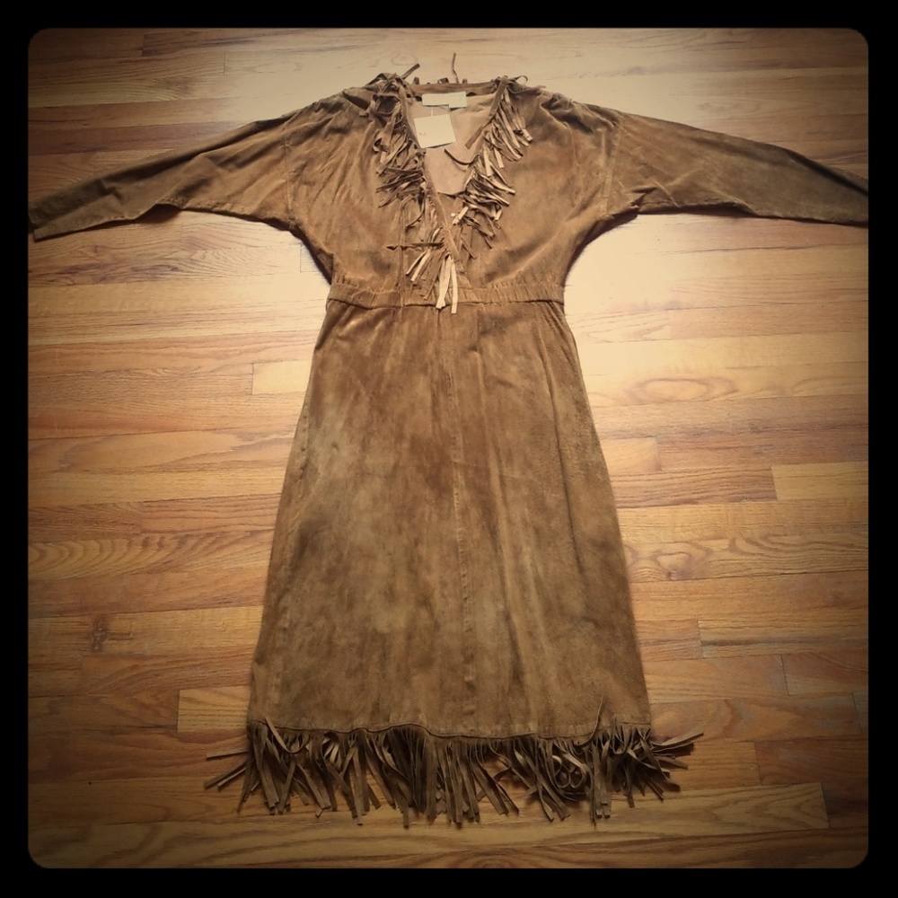 Vintage Suede Fringe Cowgirl Pocahontas Dress